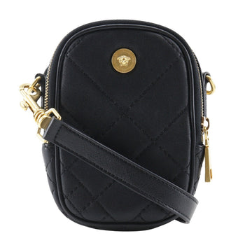 Versace Shoulder Bag Leather Black 2Way Belt Pouch Medusa Women