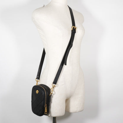 Versace Shoulder Bag Leather Black 2Way Belt Pouch Medusa Women