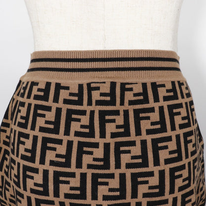 Fendi Setup Rayon, Polyester Brown Short Sleeve Knit And Knit Skirt Zucca Kids 12A