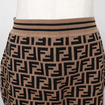 Fendi Setup Rayon, Polyester Brown Short Sleeve Knit And Knit Skirt Zucca Kids 12A