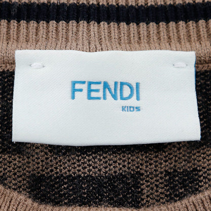 Fendi Setup Rayon, Polyester Brown Short Sleeve Knit And Knit Skirt Zucca Kids 12A