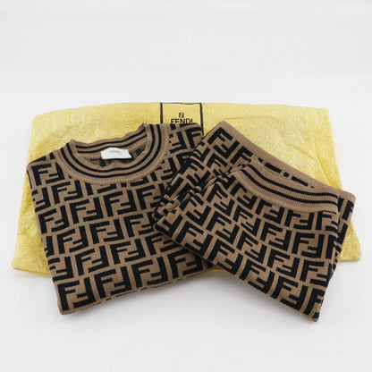 Fendi Setup Rayon, Polyester Brown Short Sleeve Knit And Knit Skirt Zucca Kids 12A