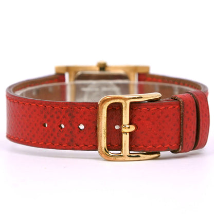 Hermes Watches Quartz Plated Gold , Leather Red/Gold Medor White Dial Women