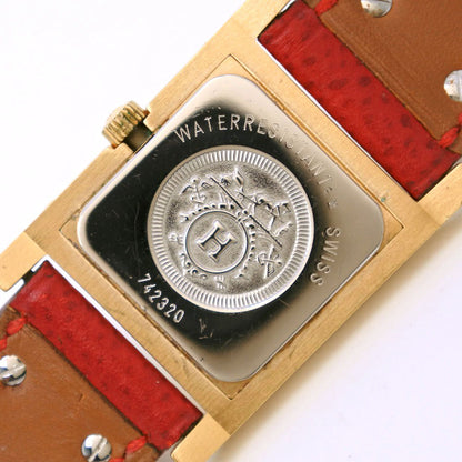 Hermes Watches Quartz Plated Gold , Leather Red/Gold Medor White Dial Women