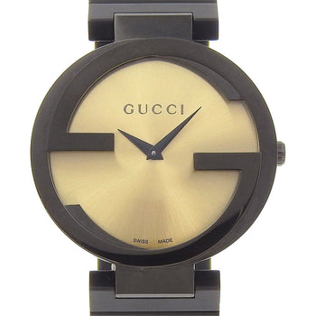 Gucci Watches Quartz 133.3 Stainless Steel Black Interlocking Gold Dial Boys