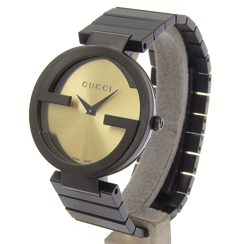 Gucci Watches Quartz 133.3 Stainless Steel Black Interlocking Gold Dial Boys