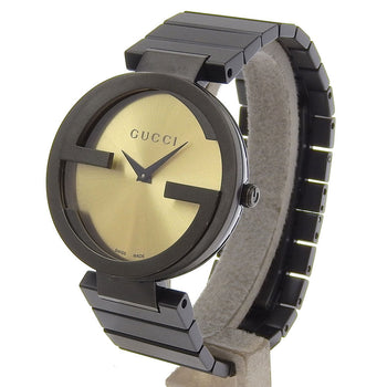Gucci Watches Quartz 133.3 Stainless Steel Black Interlocking Gold Dial Boys