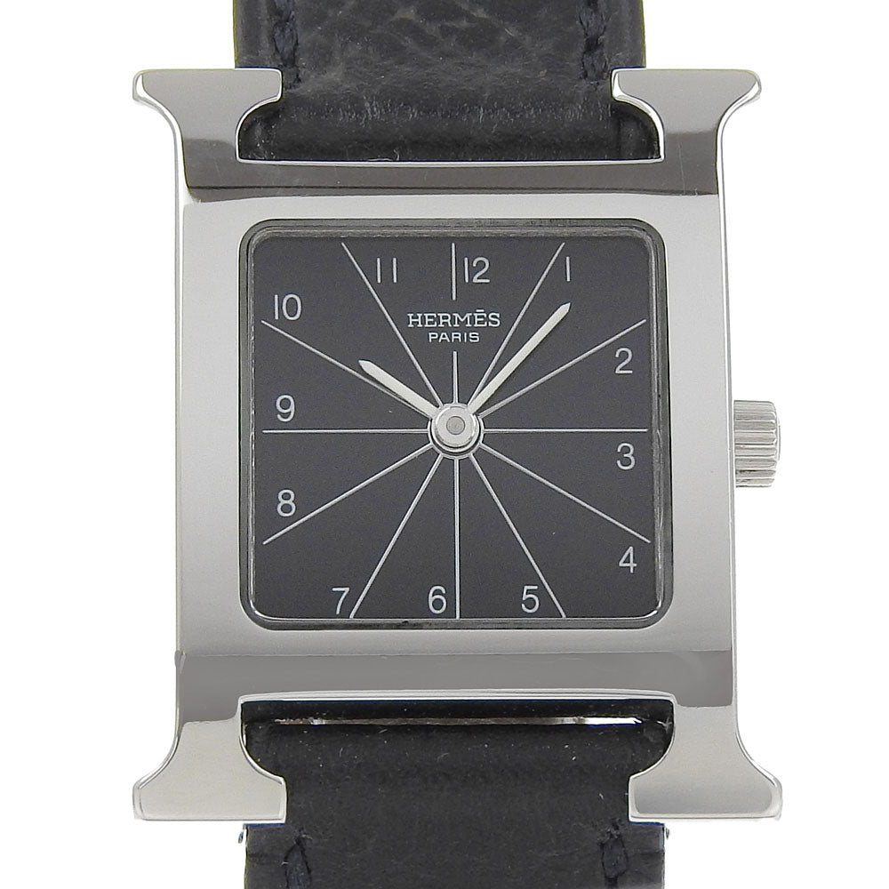 Hermes Watches Quartz Hh1.210 Stainless Steel , Embossed Leather Silver H Watch Black Dial Women