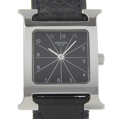 Hermes Watches Quartz Hh1.210 Stainless Steel , Embossed Leather Silver H Watch Black Dial Women