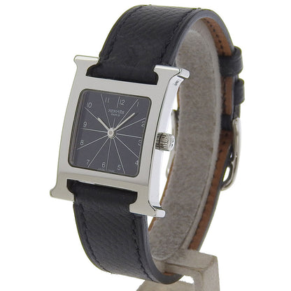 Hermes Watches Quartz Hh1.210 Stainless Steel , Embossed Leather Silver H Watch Black Dial Women