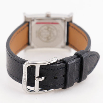 Hermes Watches Quartz Hh1.210 Stainless Steel , Embossed Leather Silver H Watch Black Dial Women