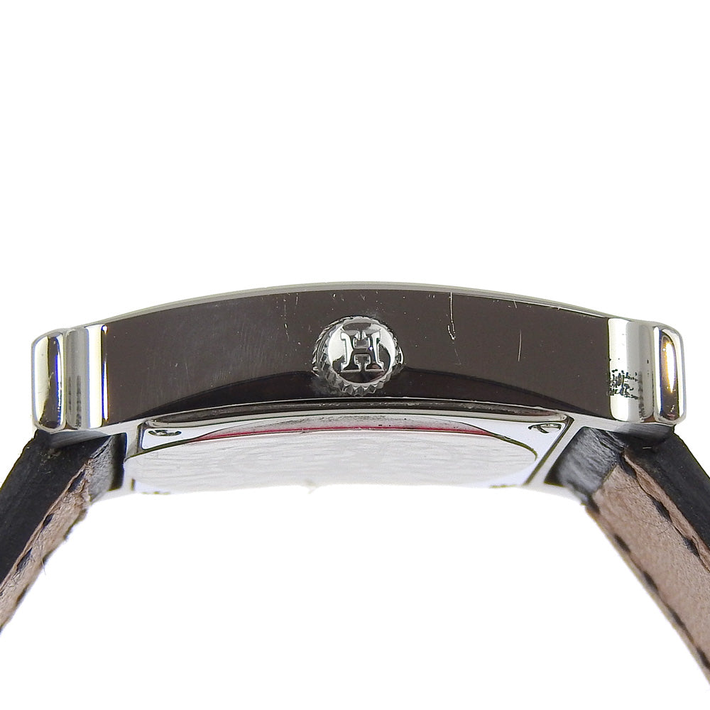 Hermes Watches Quartz Hh1.210 Stainless Steel , Embossed Leather Silver H Watch Black Dial Women