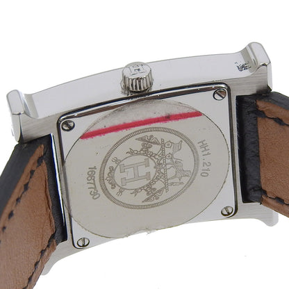 Hermes Watches Quartz Hh1.210 Stainless Steel , Embossed Leather Silver H Watch Black Dial Women