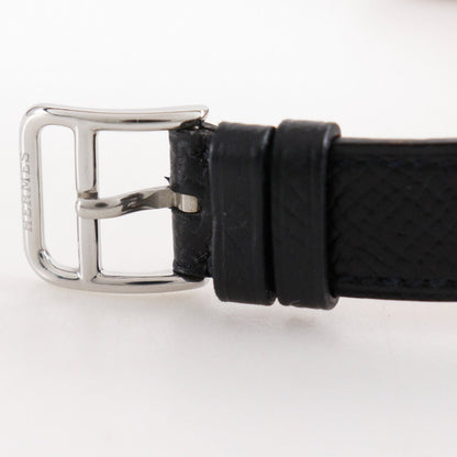 Hermes Watches Quartz Hh1.210 Stainless Steel , Embossed Leather Silver H Watch Black Dial Women