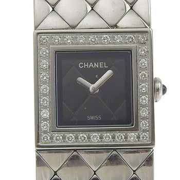 Chanel Watches Quartz H0489 Stainless Steel Silver Diamond Bezel Matrasse Black Dial Women