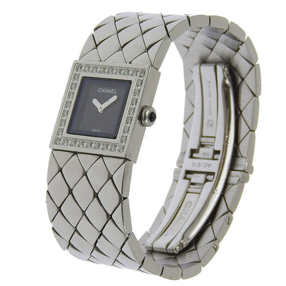 Chanel Watches Quartz H0489 Stainless Steel Silver Diamond Bezel Matrasse Black Dial Women