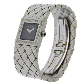 Chanel Watches Quartz H0489 Stainless Steel Silver Diamond Bezel Matrasse Black Dial Women