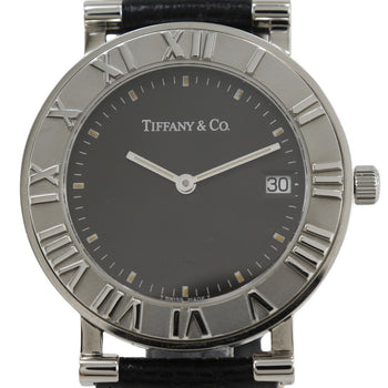 Tiffany&Co. Watches Quartz Stainless Steel , Leather Silver Atlas Black Dial Mens