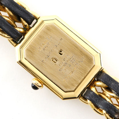 Chanel Watches Quartz H0001 Plated Gold, Embossed Leather Silver Premiere M Black Dial Women