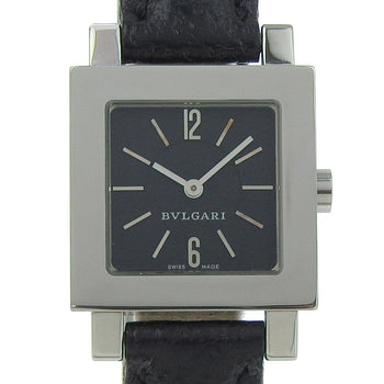 Bvlgari Watches Quartz Sq22Sl Stainless Steel , Leather Silver Quadlard Black Dial Women