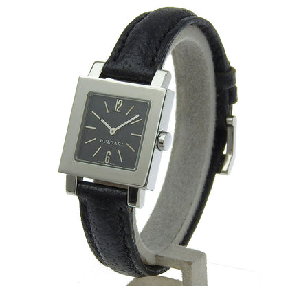 Bvlgari Watches Quartz Sq22Sl Stainless Steel , Leather Silver Quadlard Black Dial Women