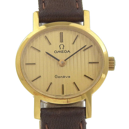 Omega Watches Hand Winding Plated Gold , Leather Silver Geneva Gold Dial Women