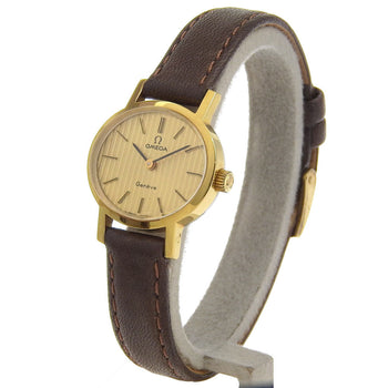 Omega Watches Hand Winding Plated Gold , Leather Silver Geneva Gold Dial Women