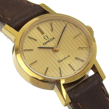 Omega Watches Hand Winding Plated Gold , Leather Silver Geneva Gold Dial Women