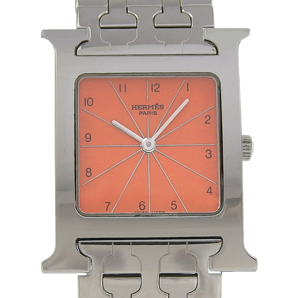Hermes Watches Quartz Hh1.510 Stainless Steel Silver H Watch Orange Dial Boys