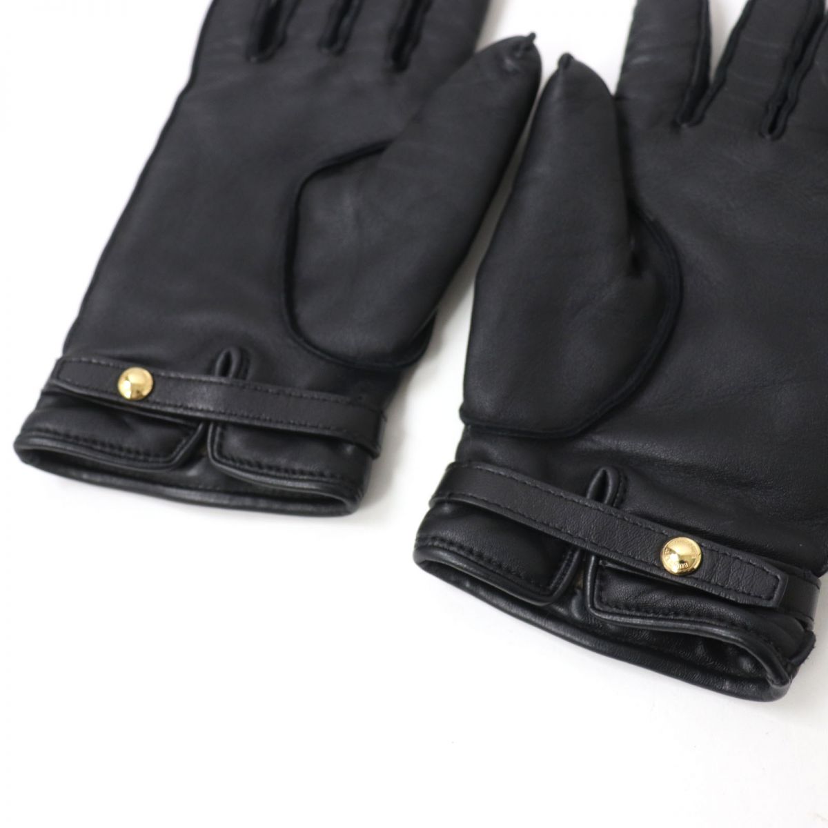 Burberry Gloves Lambskin Black X Gold Women 7.5