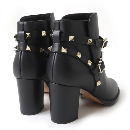Valentino Boots Leather Black Ankle Boots Short Boots Rock Studs Women 36