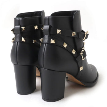 Valentino Boots Leather Black Ankle Boots Short Boots Rock Studs Women 36