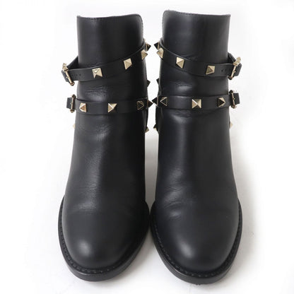 Valentino Boots Leather Black Ankle Boots Short Boots Rock Studs Women 36