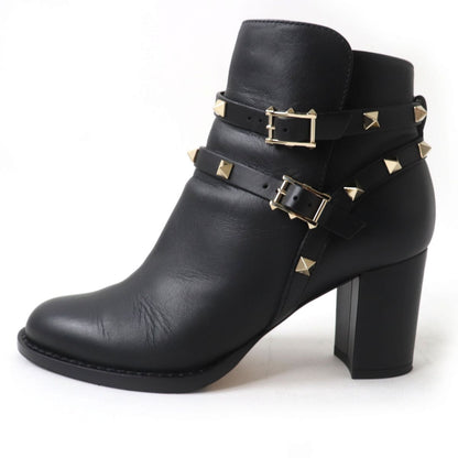 Valentino Boots Leather Black Ankle Boots Short Boots Rock Studs Women 36