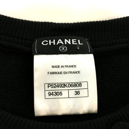 Chanel Sweat P52492 Cotton, Wool Black X Blue 15B Camellia Decoration Shoulder Zipper Women 36