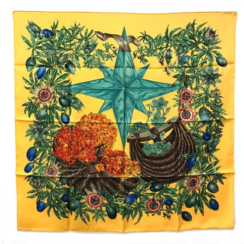 Hermes Scarf Silk Yellow X Green Carre90 Passiflores Passion Flower Women