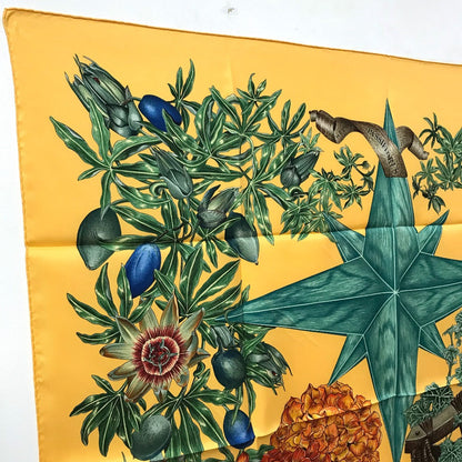 Hermes Scarf Silk Yellow X Green Carre90 Passiflores Passion Flower Women