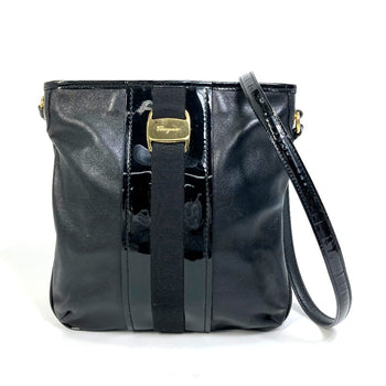 Salvatore Ferragamo Shoulder Bag Ee-21-E196 Enamel / Leather Black Vala Patent/Crossbody Women