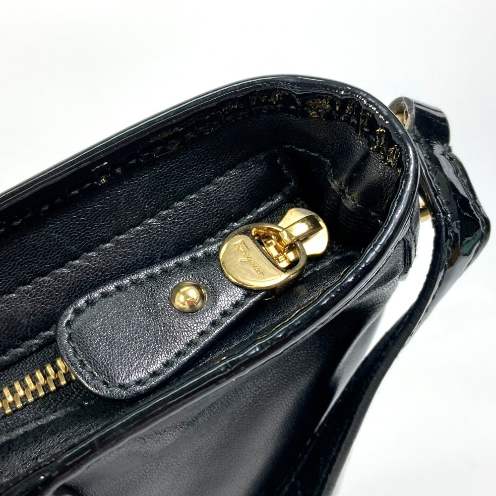 Salvatore Ferragamo Shoulder Bag Ee-21-E196 Enamel / Leather Black Vala Patent/Crossbody Women
