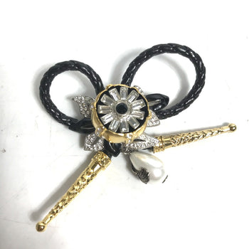 Louis Vuitton Brooch Mp2197 Leather, Metal Black Accessories Faux Pearl Fleur Bijoux