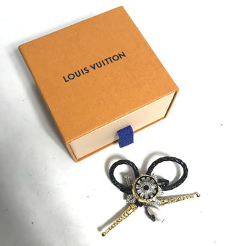 Louis Vuitton Brooch Mp2197 Leather, Metal Black Accessories Faux Pearl Fleur Bijoux