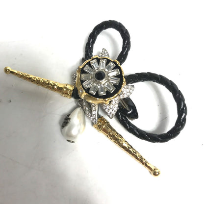 Louis Vuitton Brooch Mp2197 Leather, Metal Black Accessories Faux Pearl Fleur Bijoux