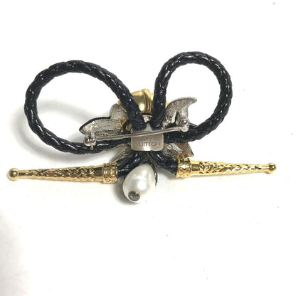 Louis Vuitton Brooch Mp2197 Leather, Metal Black Accessories Faux Pearl Fleur Bijoux