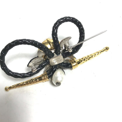 Louis Vuitton Brooch Mp2197 Leather, Metal Black Accessories Faux Pearl Fleur Bijoux