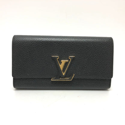 Louis Vuitton Long Wallet Purse M61248 Taurillon Clemence Leather Black Lv Logo Portefeuille