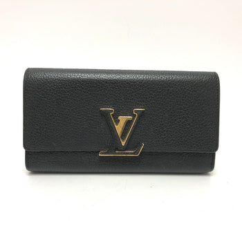 Louis Vuitton Long Wallet Purse M61248 Taurillon Clemence Leather Black Lv Logo Portefeuille