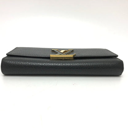 Louis Vuitton Long Wallet Purse M61248 Taurillon Clemence Leather Black Lv Logo Portefeuille