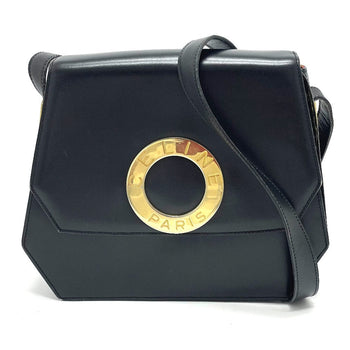 Celine Shoulder Bag Leather Black Logo Accordion Women