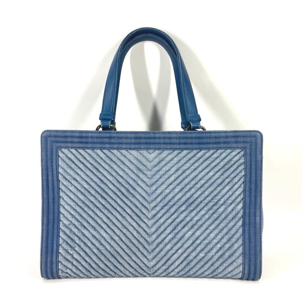 Chanel Tote Bag Canvas Blue Type Boy Chanel Vstitch Women