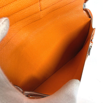 Hermes Long Wallet Purse Leather Orange Azap Integral Unisex(Unisex)